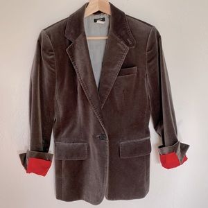 J. Crew Brown Velvet Blazer with Red Accents